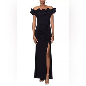 NWT Xscape Women’s Ruffled Off-the-Shoulder Dress